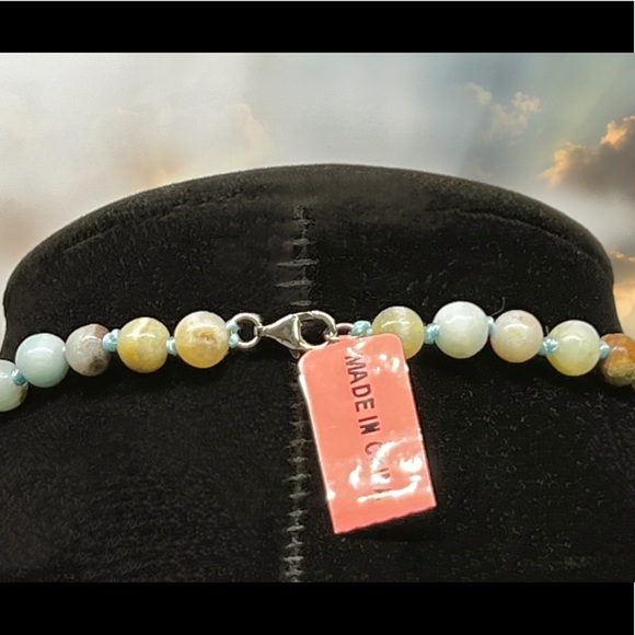 Colorful Amazonite Beaded Necklace w/a Carved Floral Amazonite Pendant - Picture 4 of 7